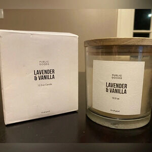 Public Goods Lavender & Vanilla 12.3oz candle. Plant based, vegan, soy wax